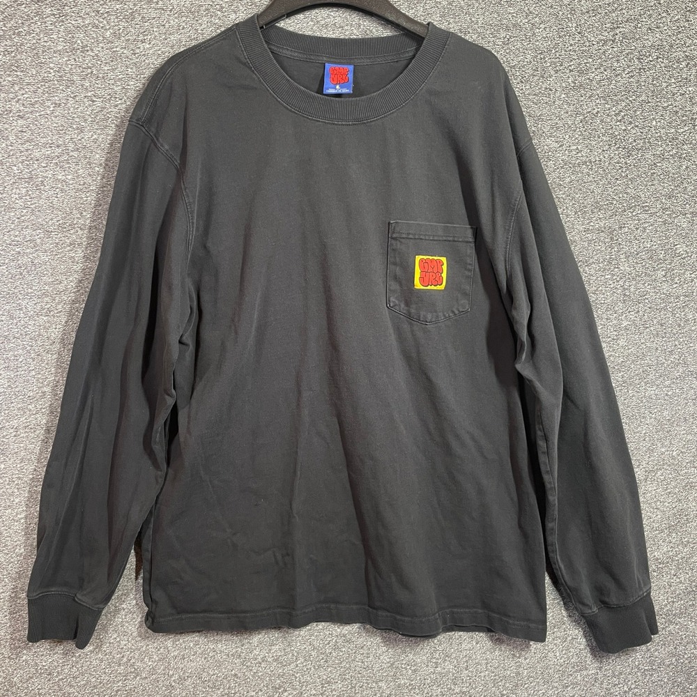 Empyre Shirt Mens L Long Sleeve Pocket Black Cotton Graphic Logo Patch